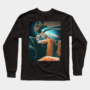 Pizza Retro Space "Pizza w a View" Art by Cult Class Long Sleeve T-Shirt